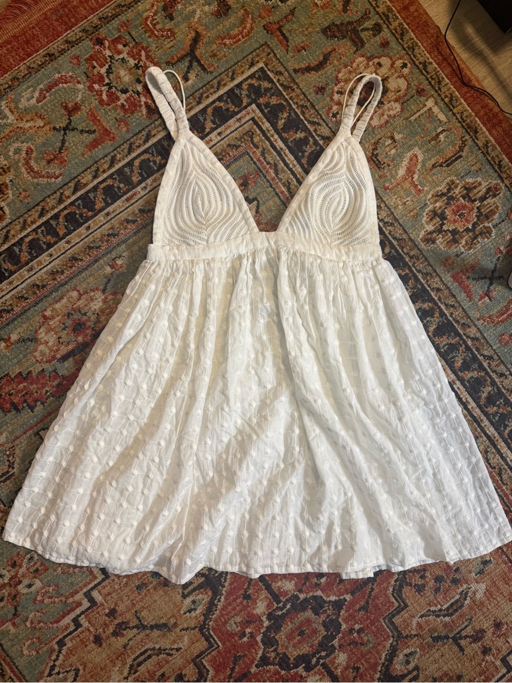 White Plunge Neck Summer Mini Dress